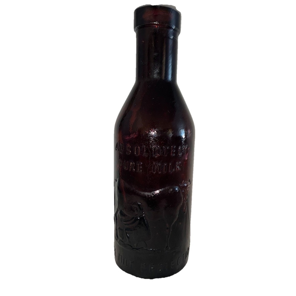 VTG Milk Bottle Amethyst Glass Absolutely Pure Milk Protector Molded‎